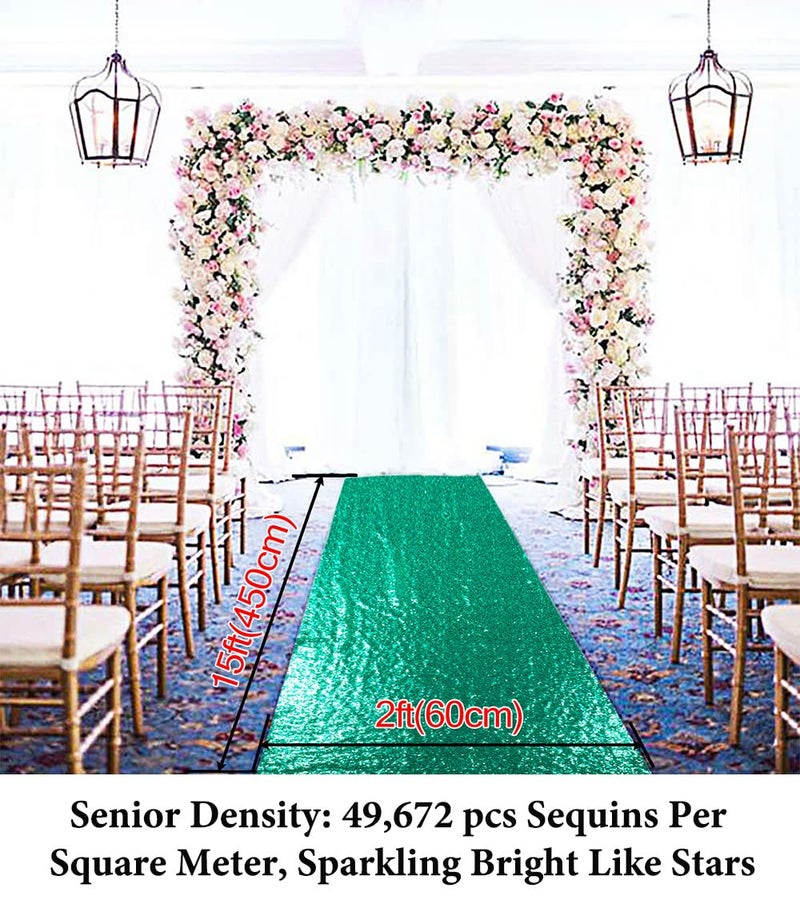 DUOBAO Aisle Runners for Weddings 2FTx15FT Green Sequin Aisle-Runner Wedding Ceremony Decorations Outdoor Carpets Ceremony Decoration Runner Rug for Hallway Floor Runner for Party - Image 2